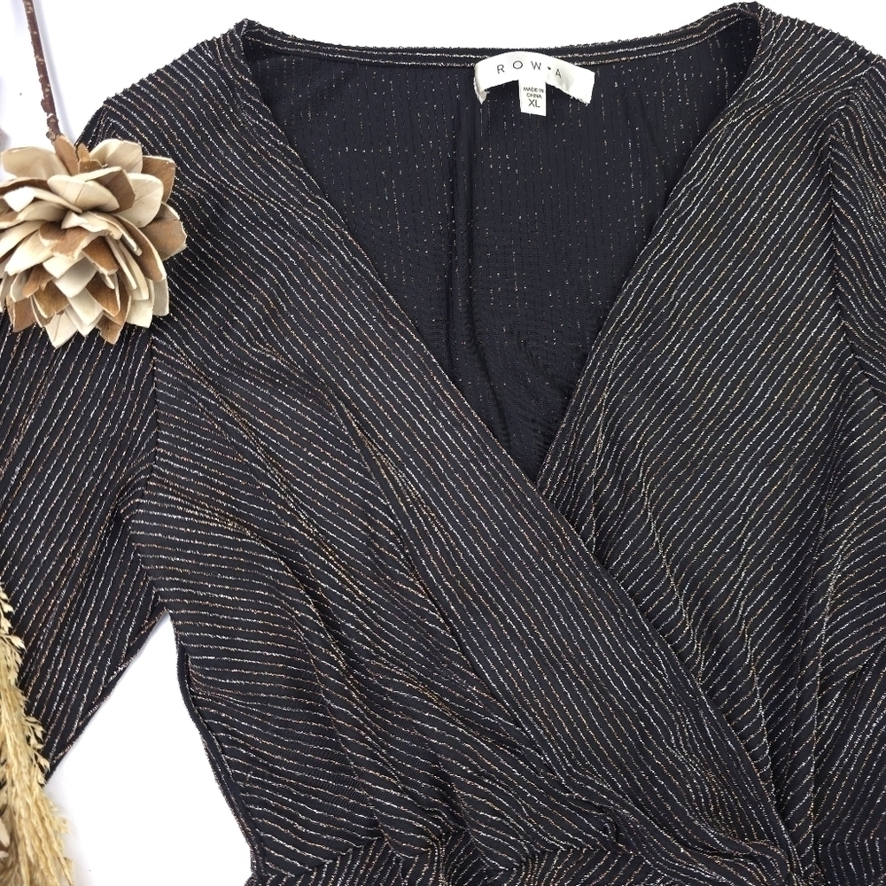 Row A Dark Brown Elegant Silver and Gold Shimmer Stripe Women's Dress Sz XL - Picture 2 of 10
